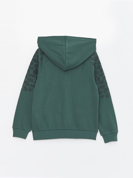 Kapüşonlu Baskılı Uzun Kollu Erkek Çocuk Fermuarlı Sweatshirt - 8