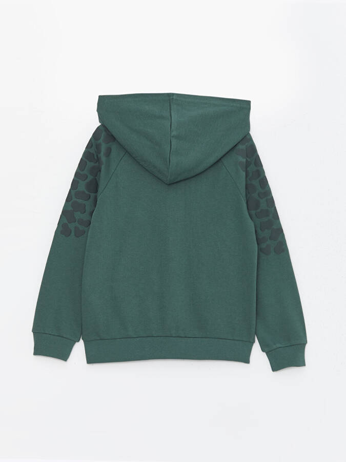 Kapüşonlu Baskılı Uzun Kollu Erkek Çocuk Fermuarlı Sweatshirt - 14