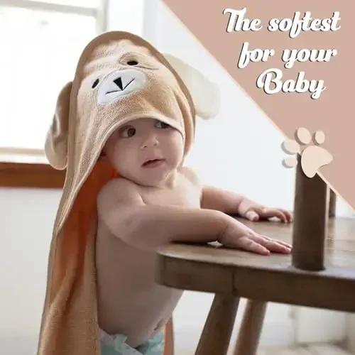 Baby Towels with Hood - Soft, Absorbent Viscose Made of Bamboo, Extra Large 35 x 35 Inches, for Newborns, Infants, Boys and Girls, White - 7