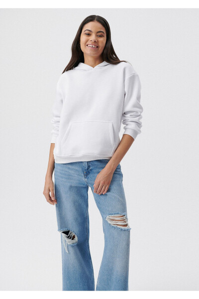 Kapüşonlu Beyaz Basic Sweatshirt 167299-70000-Beyaz - MAVI