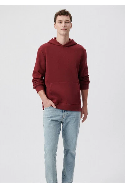 Erkek Kapüşonlu Kırmızı Basic Sweatshirt 0610937-85633-Kırmızı - Mavi