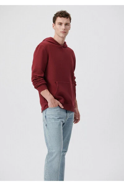 Erkek Kapüşonlu Kırmızı Basic Sweatshirt 0610937-85633-Kırmızı - Mavi (1)
