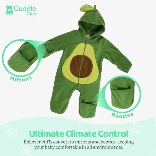 Kapüşonlu, Çevrilebilir Eldivenli ve Patikli, Araba Koltuğuna Uygun, Yumuşak ve Sıcak Tutan, Kolay Fermuarlı Cuddle Club Fleece Bebek Tulumu ve Zıbını - 3