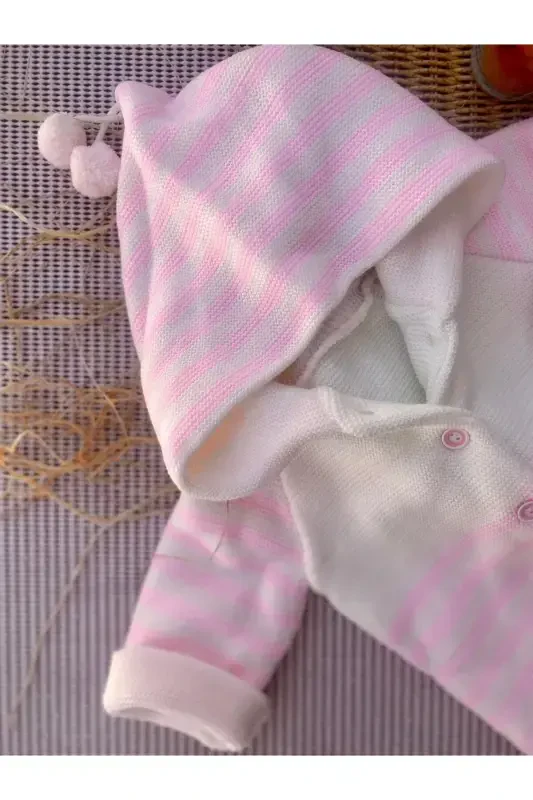 Kapüşonlu Çift Katlı Triko Kız - Erkek Bebek Hırka-pembe - 2