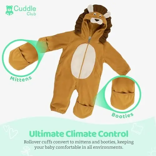 Cuddle Club Fleece Baby Bunting Bodysuit with Hood, Convertible Mittens & Booties, Car Seat Friendly, Soft & Warm, Easy Zip - 3