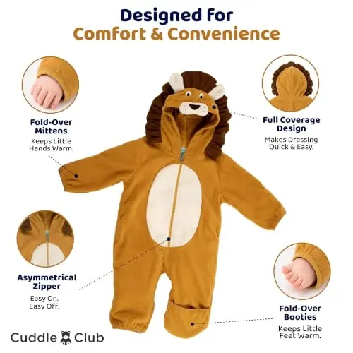 Kapüşonlu, Dönüştürülebilir Eldiven ve Patikli, Araba Koltuğu Dostu, Yumuşak ve Sıcak, Kolay Fermuarlı Cuddle Club Polar Bebek Tulumu - 3