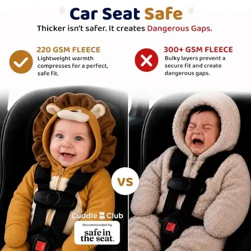 Kapüşonlu, Dönüştürülebilir Eldiven ve Patikli, Araba Koltuğu Dostu, Yumuşak ve Sıcak, Kolay Fermuarlı Cuddle Club Polar Bebek Tulumu - 5