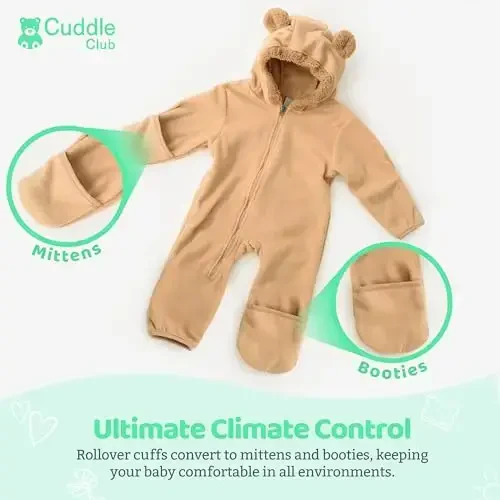 Cuddle Club Fleece Baby Bunting Bodysuit with Hood, Convertible Mittens & Booties, Car Seat Friendly, Soft & Warm, Easy Zip - 3