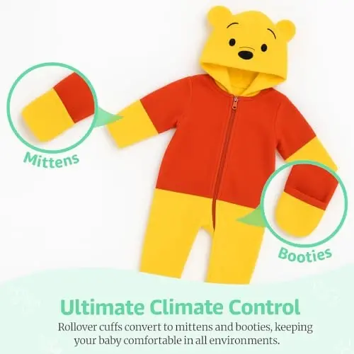 Cuddle Club Fleece Baby Bunting Bodysuit with Hood, Convertible Mittens & Booties, Car Seat Friendly, Soft & Warm, Easy Zip - 3