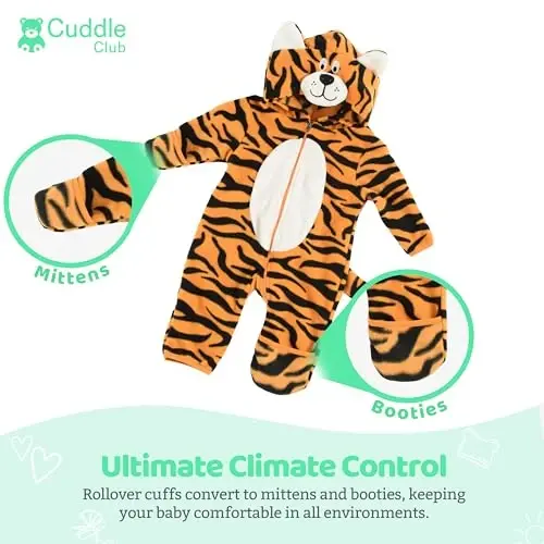 Cuddle Club Fleece Baby Bunting Bodysuit with Hood, Convertible Mittens & Booties, Car Seat Friendly, Soft & Warm, Easy Zip - 2