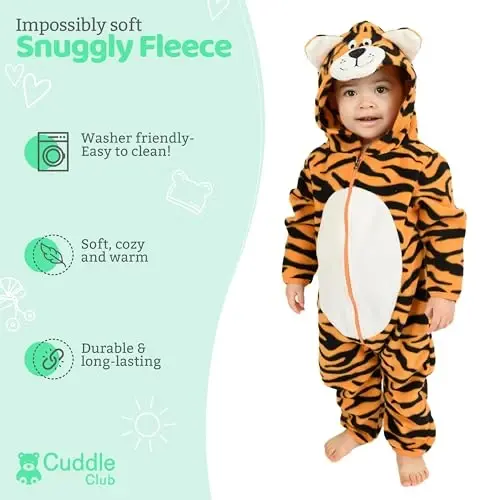 Cuddle Club Fleece Baby Bunting Bodysuit with Hood, Convertible Mittens & Booties, Car Seat Friendly, Soft & Warm, Easy Zip 