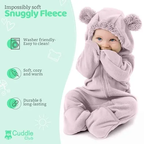 Cuddle Club Fleece Baby Bunting Bodysuit with Hood, Convertible Mittens & Booties, Car Seat Friendly, Soft & Warm, Easy Zip - 2