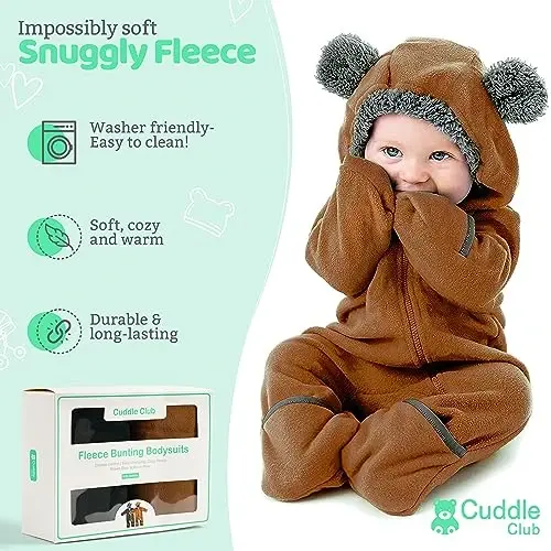 Cuddle Club Fleece Baby Bunting Bodysuit with Hood, Convertible Mittens & Booties, Car Seat Friendly, Soft & Warm, Easy Zip - CUDDLE (1)