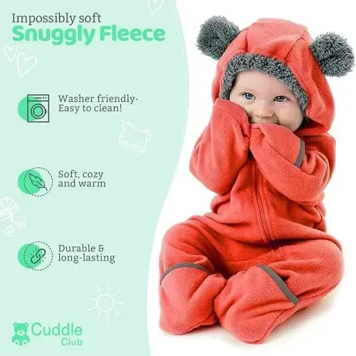 Cuddle Club Fleece Baby Bunting Bodysuit with Hood, Convertible Mittens & Booties, Car Seat Friendly, Soft & Warm, Easy Zip - CUDDLE (1)