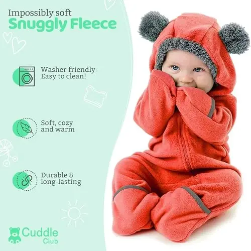 Cuddle Club Fleece Baby Bunting Bodysuit with Hood, Convertible Mittens & Booties, Car Seat Friendly, Soft & Warm, Easy Zip - CUDDLE (1)