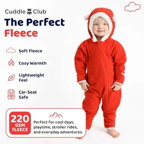 Kapüşonlu, Dönüştürülebilir Eldivenli ve Patikli, Araba Koltuğu Dostu, Yumuşak ve Sıcak, Kolay Fermuarlı Cuddle Club Polar Bebek Tulumu - 3