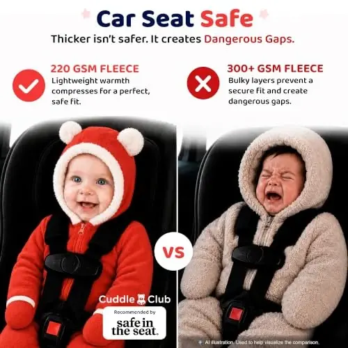 Kapüşonlu, Dönüştürülebilir Eldivenli ve Patikli, Araba Koltuğu Dostu, Yumuşak ve Sıcak, Kolay Fermuarlı Cuddle Club Polar Bebek Tulumu - 4