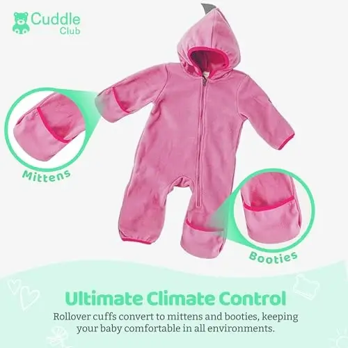 Cuddle Club Fleece Baby Bunting Bodysuit with Hood, Convertible Mittens & Booties, Car Seat Friendly, Soft & Warm, Easy Zip - 3