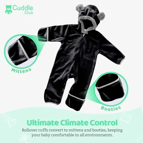 Cuddle Club Fleece Baby Bunting Bodysuit with Hood, Convertible Mittens & Booties, Car Seat Friendly, Soft & Warm, Easy Zip - 3