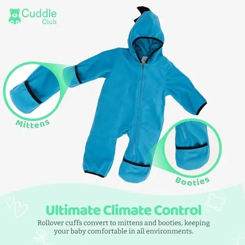 Cuddle Club Fleece Baby Bunting Bodysuit with Hood, Convertible Mittens & Booties, Car Seat Friendly, Soft & Warm, Easy Zip - 3