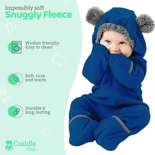 Cuddle Club Fleece Baby Bunting Bodysuit with Hood, Convertible Mittens & Booties, Car Seat Friendly, Soft & Warm, Easy Zip - 2