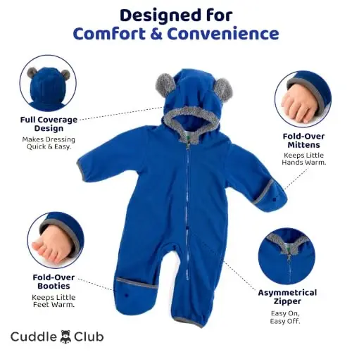 Kapüşonlu, Dönüştürülebilir Eldivenli ve Patikli, Araba Koltuğu Dostu, Yumuşak ve Sıcak, Kolay Fermuarlı Cuddle Club Polar Bebek Tulumu Tulumu - 3