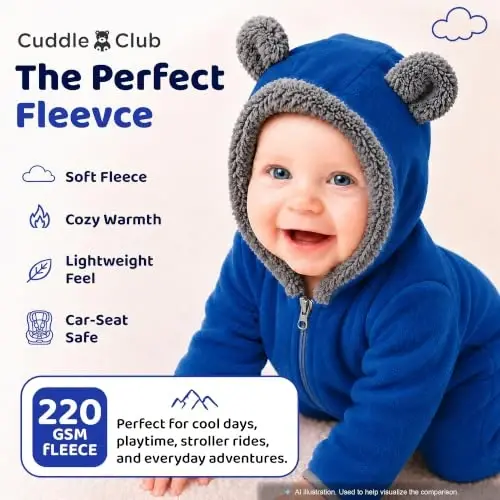 Kapüşonlu, Dönüştürülebilir Eldivenli ve Patikli, Araba Koltuğu Dostu, Yumuşak ve Sıcak, Kolay Fermuarlı Cuddle Club Polar Bebek Tulumu Tulumu - 4