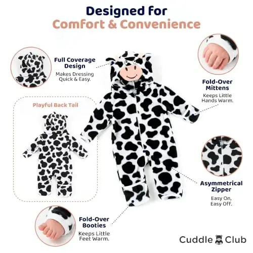 Kapüşonlu, Dönüştürülebilir Eldivenli ve Patikli, Araba Koltuğu Dostu, Yumuşak ve Sıcak, Kolay Fermuarlı Cuddle Club Polar Bebek Tulumu Tulumu - 3