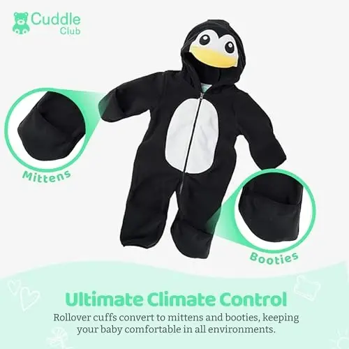 Cuddle Club Fleece Baby Bunting Bodysuit with Hood, Convertible Mittens & Booties, Car Seat Friendly, Soft & Warm, Easy Zip - 1