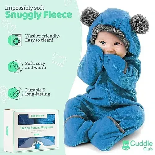 Cuddle Club Fleece Baby Bunting Bodysuit with Hood, Convertible Mittens & Booties, Car Seat Friendly, Soft & Warm, Easy Zip - CUDDLE (1)