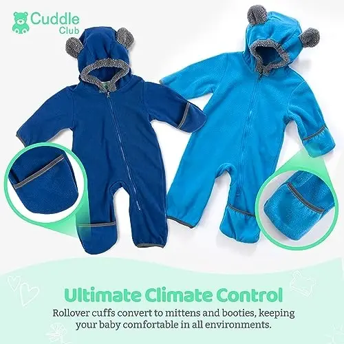 Cuddle Club Fleece Baby Bunting Bodysuit with Hood, Convertible Mittens & Booties, Car Seat Friendly, Soft & Warm, Easy Zip - 3