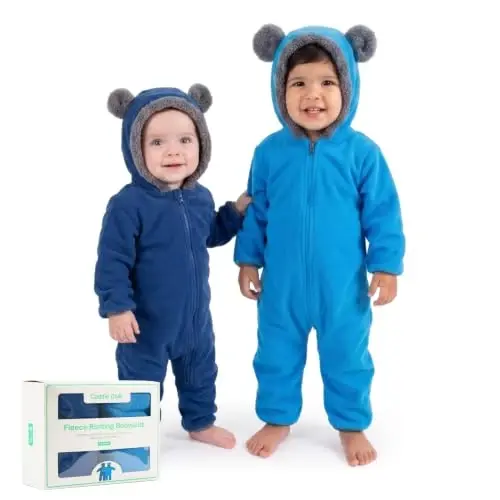 Cuddle Club Fleece Baby Bunting Bodysuit with Hood, Convertible Mittens & Booties, Car Seat Friendly, Soft & Warm, Easy Zip 