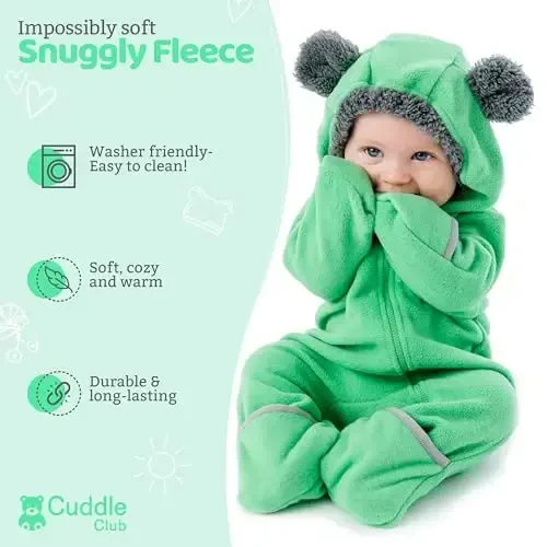Cuddle Club Fleece Baby Bunting Bodysuit with Hood, Convertible Mittens & Booties, Car Seat Friendly, Soft & Warm, Easy Zip - CUDDLE (1)