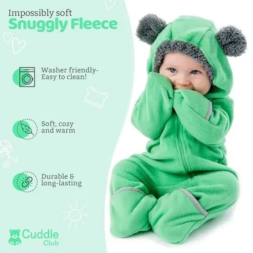 Cuddle Club Fleece Baby Bunting Bodysuit with Hood, Convertible Mittens & Booties, Car Seat Friendly, Soft & Warm, Easy Zip - 2