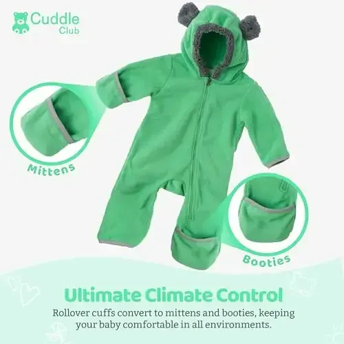 Cuddle Club Fleece Baby Bunting Bodysuit with Hood, Convertible Mittens & Booties, Car Seat Friendly, Soft & Warm, Easy Zip - 3
