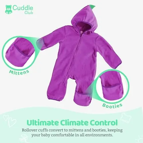 Cuddle Club Fleece Baby Bunting Bodysuit with Hood, Convertible Mittens & Booties, Car Seat Friendly, Soft & Warm, Easy Zip - 3