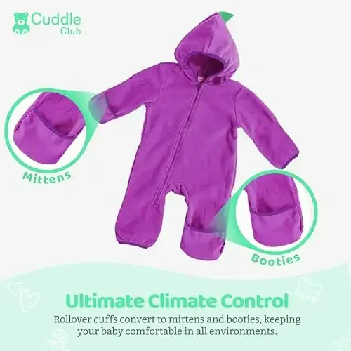 Cuddle Club Fleece Baby Bunting Bodysuit with Hood, Convertible Mittens & Booties, Car Seat Friendly, Soft & Warm, Easy Zip - 3
