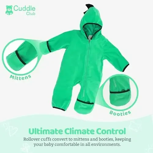 Cuddle Club Fleece Baby Bunting Bodysuit with Hood, Convertible Mittens & Booties, Car Seat Friendly, Soft & Warm, Easy Zip - 3