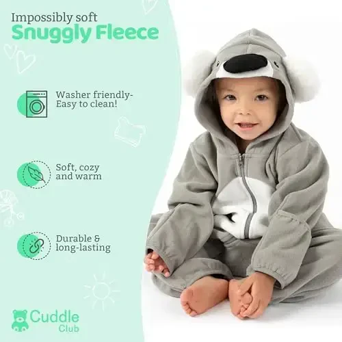 Cuddle Club Fleece Baby Bunting Bodysuit with Hood, Convertible Mittens & Booties, Car Seat Friendly, Soft & Warm, Easy Zip - CUDDLE