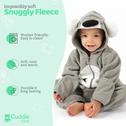 Cuddle Club Fleece Baby Bunting Bodysuit with Hood, Convertible Mittens & Booties, Car Seat Friendly, Soft & Warm, Easy Zip 