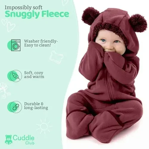 Cuddle Club Fleece Baby Bunting Bodysuit with Hood, Convertible Mittens & Booties, Car Seat Friendly, Soft & Warm, Easy Zip - CUDDLE (1)