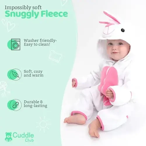 Cuddle Club Fleece Baby Bunting Bodysuit with Hood, Convertible Mittens & Booties, Car Seat Friendly, Soft & Warm, Easy Zip - 1