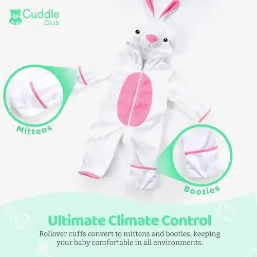 Cuddle Club Fleece Baby Bunting Bodysuit with Hood, Convertible Mittens & Booties, Car Seat Friendly, Soft & Warm, Easy Zip - CUDDLE (1)