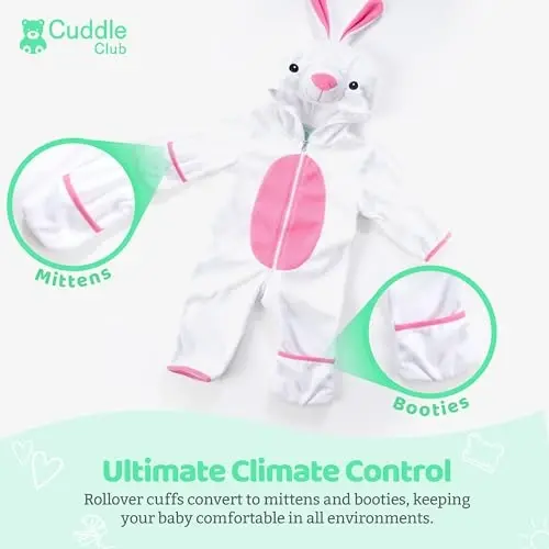 Cuddle Club Fleece Baby Bunting Bodysuit with Hood, Convertible Mittens & Booties, Car Seat Friendly, Soft & Warm, Easy Zip - 2