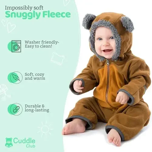 Cuddle Club Fleece Baby Bunting Bodysuit with Hood, Convertible Mittens & Booties, Car Seat Friendly, Soft & Warm, Easy Zip - CUDDLE (1)