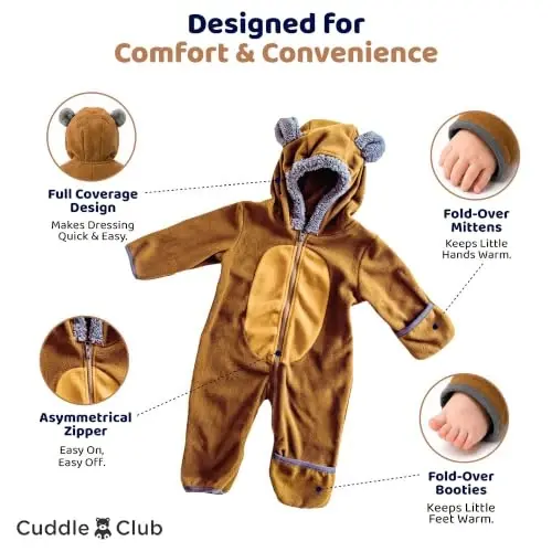 Kapüşonlu, Dönüştürülebilir Eldivenli ve Patikli, Araba Koltuğu Uyumlu, Yumuşak ve Sıcak, Kolay Fermuarlı Sarılma Kulübü Polar Bebek Tulumu - 3