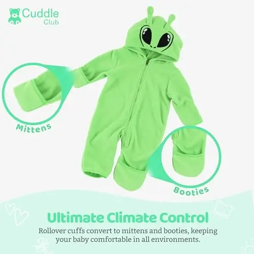 Cuddle Club Fleece Baby Bunting Bodysuit with Hood, Convertible Mittens & Booties, Car Seat Friendly, Soft & Warm, Easy Zip - 3