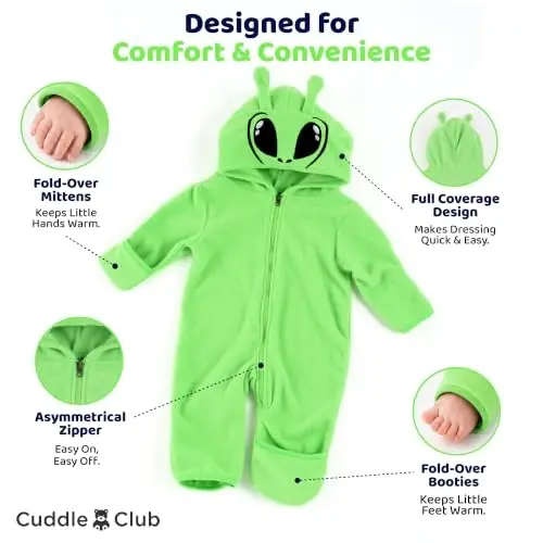 Kapüşonlu, Dönüştürülebilir Eldivenli ve Patikli, Oto Koltuğu Dostu, Yumuşak ve Sıcak, Kolay Fermuarlı Cuddle Club Polar Bebek Tulumu - 3