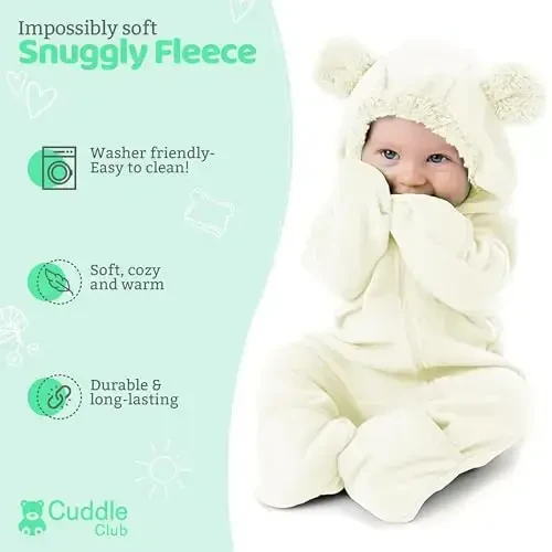 Cuddle Club Fleece Baby Bunting Bodysuit with Hood, Convertible Mittens & Booties, Car Seat Friendly, Soft & Warm, Easy Zip - CUDDLE (1)