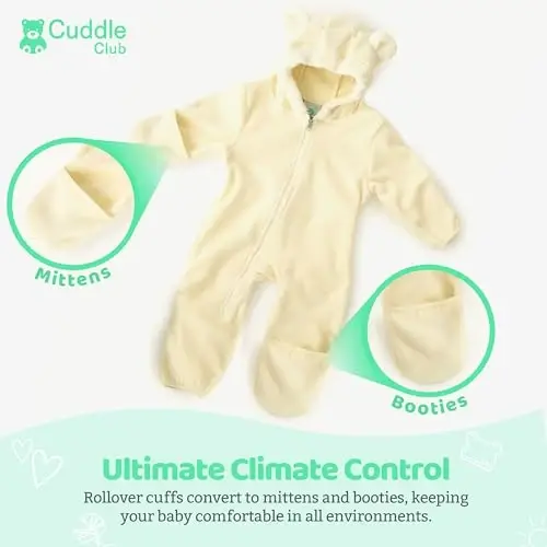 Cuddle Club Fleece Baby Bunting Bodysuit with Hood, Convertible Mittens & Booties, Car Seat Friendly, Soft & Warm, Easy Zip - 3